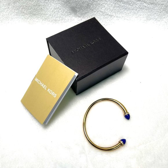 NIB Michael Kors Gold Tone/ Blue Arrow Open Cuff Lapis Stones Bracelet - Picture 10 of 13